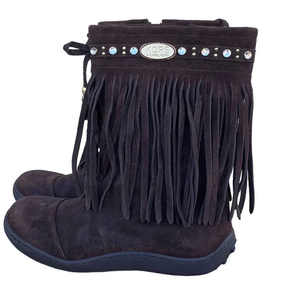 Girls Leather Michael Michael Kors Accents US 4 Brown Ankle Boots Side Boho Fall - Picture 2 of 12